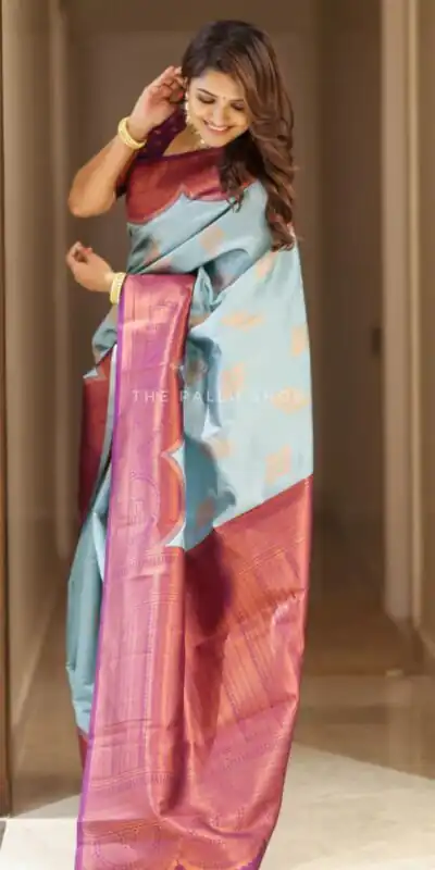 KPR 133 Sky Blue Color Soft Lichi Silk Saree with Designer Work. Exclusive Offer ₹1399. Delivery 4-6 Working Days. Shop now. | Bollywood Sarees, Creative Sarees, Designer Sarees, Embroidered Sarees, Ethnic Saree, Modern Digital sarees, Party Wear Sarees, Sarees