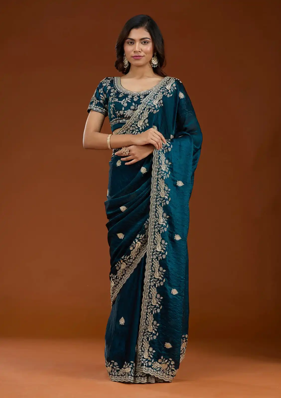 E BT 438 Teal in Fandy Satin Silk mbroidery Work & Zari Work Saree. Special Price ₹1949. Delivery 4-6 Working Days. Shop now. | Bollywood Sarees, Creative Sarees, Designer Sarees, Embroidered Sarees, Ethnic Saree, Modern Digital sarees, Party Wear Sarees, Sarees