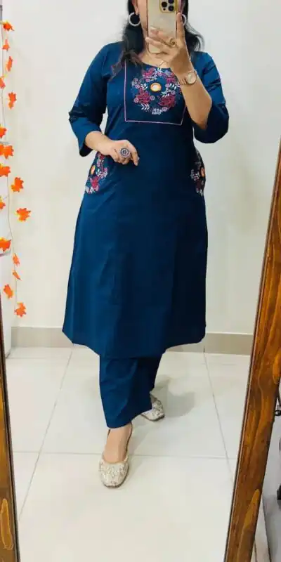 MF 1114 Teal Soft Cotton Slub Kurti with Embroidery Work. Wedding, Party, Festive, Events, Grab it for ₹1549. Delivery 4-6 Working Days. Shop now. | Bollywood Kurti, Creative Kurtis, Designer Kurti, Kurti, Party Wear Kurti, Selfie Kurti