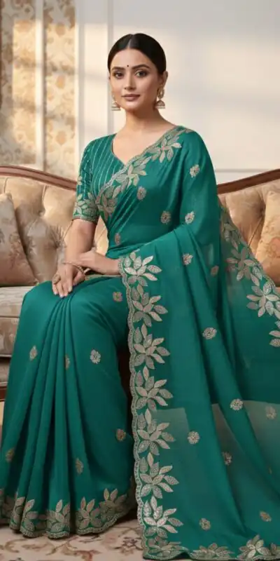 JR 656 Teal Soft Organza Silk Saree Perfect for Wedding, Party, Durga Puja, Baisakhi, Temple Visit – . Affordable Price ₹1799. Delivery 4-6 Working D | Bollywood Sarees, Creative Sarees, Designer Sarees, Embroidered Sarees, Ethnic Saree, Modern Digital sarees, Party Wear Sarees, Sarees