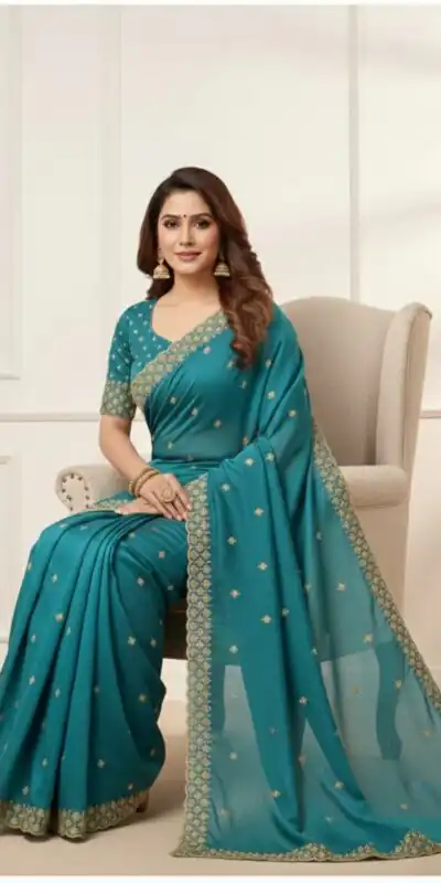 JR 659 Teal in Color Star Georgette Embroidery Work Saree . Available at ₹1799 only. Delivery 4-6 Working Days. Shop now. | Bollywood Sarees, Creative Sarees, Designer Sarees, Embroidered Sarees, Ethnic Saree, Modern Digital sarees, Party Wear Sarees, Sarees