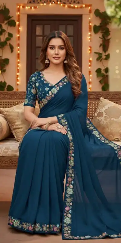 JR 658 Teal in Color Star Georgette ace Work & Embroidery Work Saree . Now at just ₹1699. Delivery 4-6 Working Days. Shop now. | Bollywood Sarees, Creative Sarees, Designer Sarees, Embroidered Sarees, Ethnic Saree, Modern Digital sarees, Party Wear Sarees, Sarees
