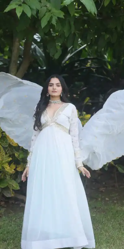 KA 1067 White Faux Blooming Gown Perfect for Wedding, Party, Haldi, Raksha Bandhan, Traditional Day – . Exclusive Offer ₹1849. Delivery 4-6 Working Da | Bollywood Gowns, Creative Gowns, Designer Gowns, Embroidered Gowns, Gowns, Party Wear Gowns