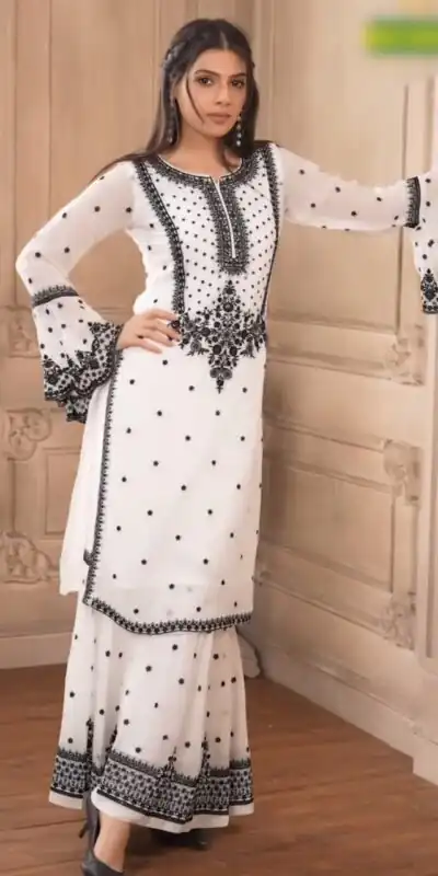 DC 111 White Fox Georgette Salwar Suit with Embroidery Work & Thread Embroidery. Available at ₹2449 only. Delivery 4-6 Working Days. Shop now. | Jump Suits, Straight Suits, Tops & Bottoms, Track Suits, Trendy Wear, Casual Suits, Creative suits, Designer Suits, Palazzo Suits, Party Wear Suits, Patiala Suits, Salwar suit