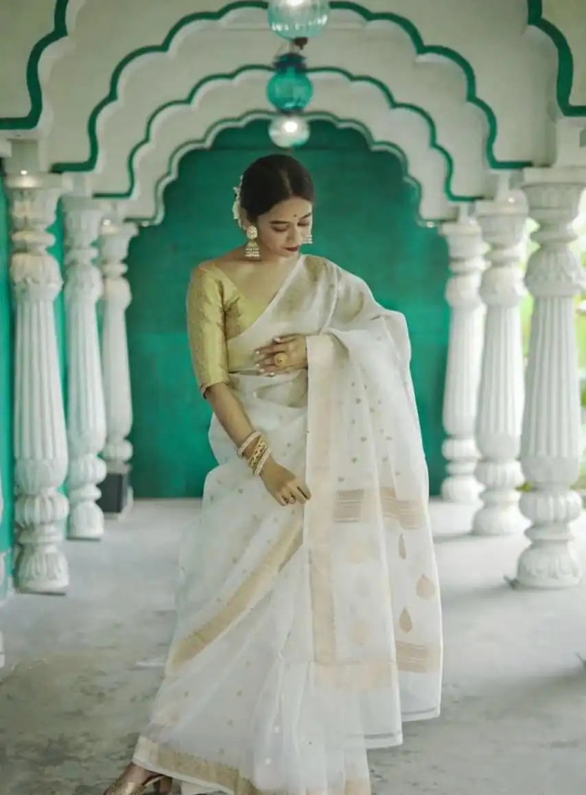 KP 6040 White Soft Lilan Slab Saree with Weaving Work Designer Work. Festive Deal ₹1399. Delivery 4-6 Working Days. Shop now. | Bollywood Sarees, Creative Sarees, Designer Sarees, Embroidered Sarees, Ethnic Saree, Modern Digital sarees, Party Wear Sarees, Sarees