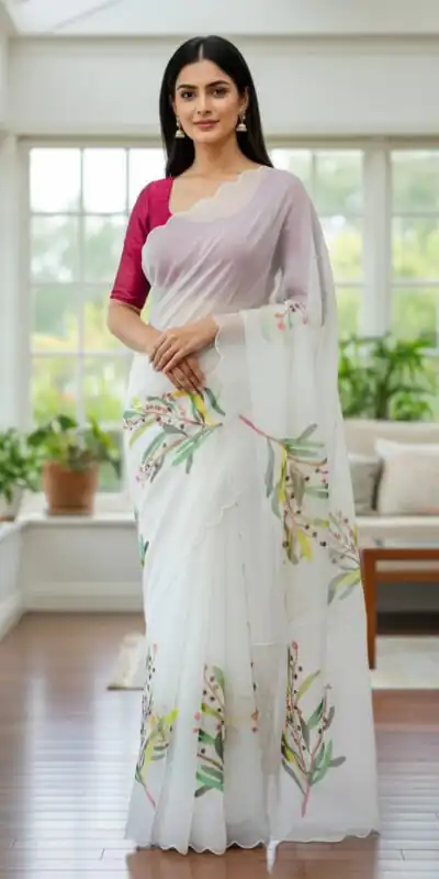 BT 412 White TB Organza Saree with Digital Print. Wedding, Party, Festive, Events, Navratri Garba, Special Price ₹1649. Delivery 4-6 Working Days. Shop now. | Bollywood Sarees, Creative Sarees, Designer Sarees, Embroidered Sarees, Ethnic Saree, Modern Digital sarees, Party Wear Sarees, Sarees