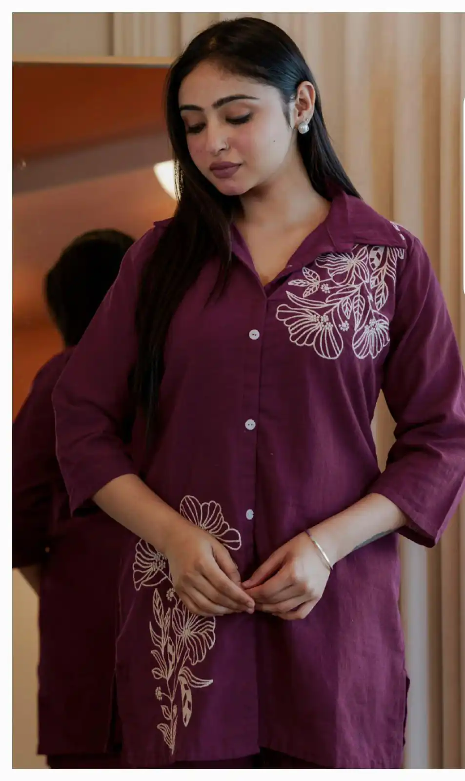 INLI Style-Up Wine Color Cotton Slub Kurti with Embroidery Work. Affordable Price ₹1499. Delivery 4-6 Working Days. Shop now. | Bollywood Kurti, Creative Kurtis, Designer Kurti, Kurti, Party Wear Kurti, Selfie Kurti