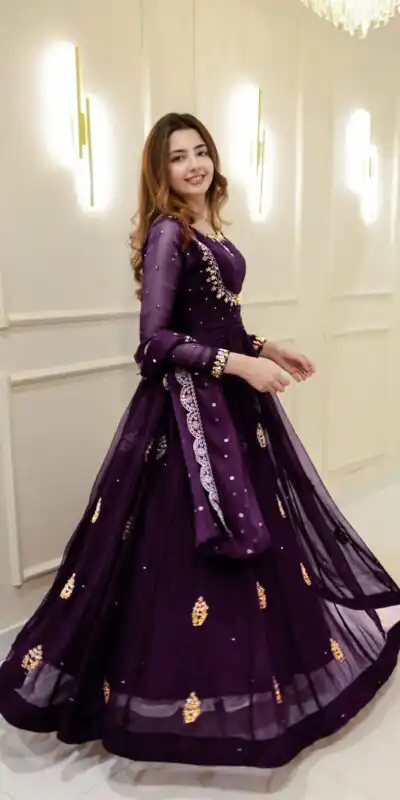 LG 2006 Wine Georgette Gown Perfect for Wedding, Party, Engagement, Diwali, Sangeet . Exclusive Offer ₹1999. Delivery 4-6 Working Days. Shop now. | Bollywood Gowns, Creative Gowns, Designer Gowns, Embroidered Gowns, Gowns, Party Wear Gowns