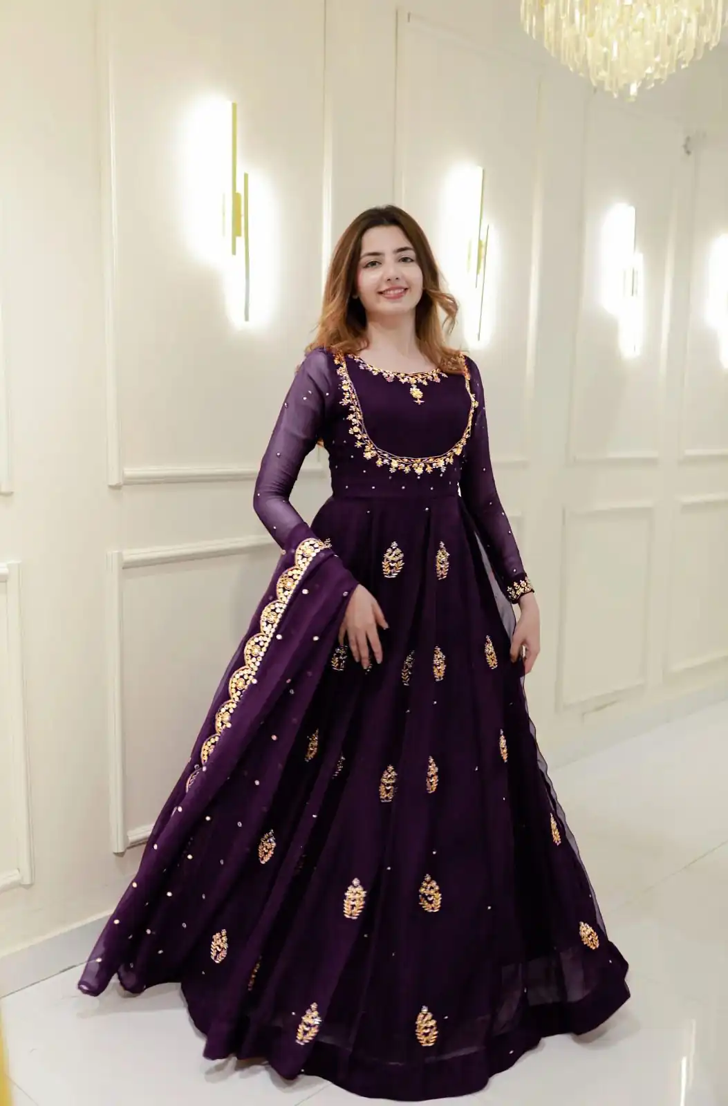LG 2006 Wine Georgette Gown Perfect for Wedding, Party, Engagement, Diwali, Sangeet . Exclusive Offer ₹1999. Delivery 4-6 Working Days. Shop now. | Bollywood Gowns, Creative Gowns, Designer Gowns, Embroidered Gowns, Gowns, Party Wear Gowns