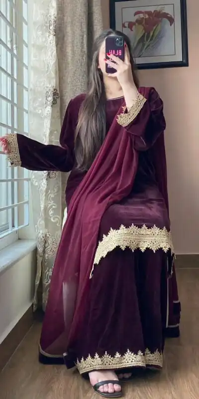 BE 419 Wine Georgette Salwar Suit with Lace Work & Embroidery Work. Get it for ₹1849. Delivery 4-6 Working Days. Shop now. | Jump Suits, Tops & Bottoms, Track Suits, Trendy Wear, Casual Suits, Creative suits, Designer Suits, Palazzo Suits, Party Wear Suits, Patiala Suits, Salwar suit, Straight Suits