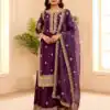 Wine Natural Crap Bead Embroidery Work Salwar Suit