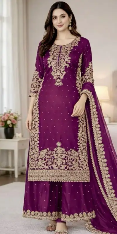 SSR 535 Wine Color in Organza Silk Embroidery Work Salwar Suit . Available at ₹2399 only. Delivery 4-6 Working Days. Shop now. | Jump Suits, Straight Suits, Tops & Bottoms, Track Suits, Trendy Wear, Casual Suits, Creative suits, Designer Suits, Palazzo Suits, Party Wear Suits, Patiala Suits, Salwar suit