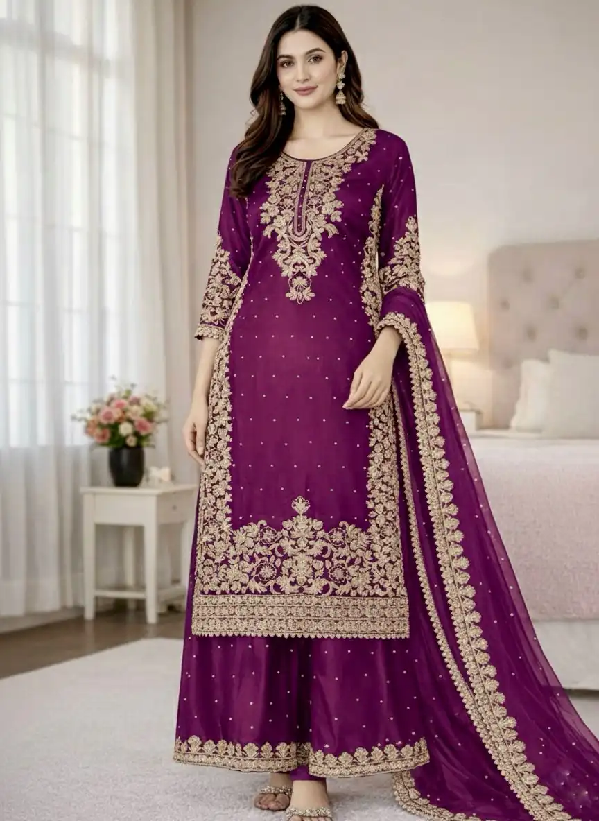 SSR 535 Wine Color in Organza Silk Embroidery Work Salwar Suit . Available at ₹2399 only. Delivery 4-6 Working Days. Shop now. | Jump Suits, Straight Suits, Tops & Bottoms, Track Suits, Trendy Wear, Casual Suits, Creative suits, Designer Suits, Palazzo Suits, Party Wear Suits, Patiala Suits, Salwar suit