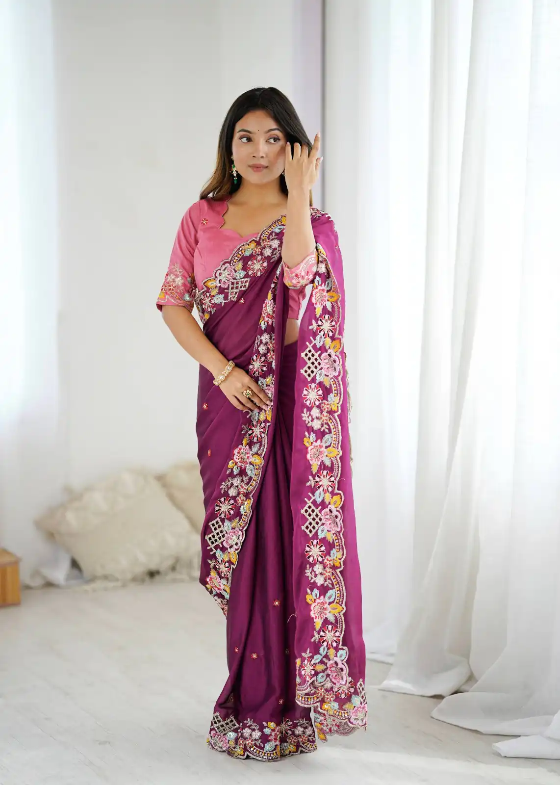 BT 1303 Wine Premium Noha Crush Saree with Sequins Work & Embroidery Work. Exclusive Offer ₹2149. Delivery 4-6 Working Days. Shop now. | Bollywood Sarees, Creative Sarees, Designer Sarees, Embroidered Sarees, Ethnic Saree, Modern Digital sarees, Party Wear Sarees, Sarees