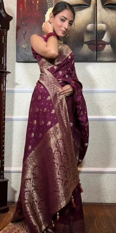 KPR 210 Wine Soft Lichi Silk Saree with Lace Work & Lace Border. Special Price ₹1399. Delivery 4-6 Working Days. Shop now. | Bollywood Sarees, Creative Sarees, Designer Sarees, Embroidered Sarees, Ethnic Saree, Modern Digital sarees, Party Wear Sarees, Sarees