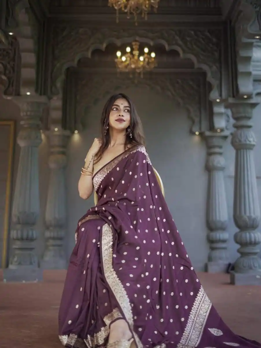 KP 6040 Wine Soft Lilan Slab Saree with Weaving Work Designer Work. Festive Deal ₹1399. Delivery 4-6 Working Days. Shop now. | Bollywood Sarees, Creative Sarees, Designer Sarees, Embroidered Sarees, Ethnic Saree, Modern Digital sarees, Party Wear Sarees, Sarees