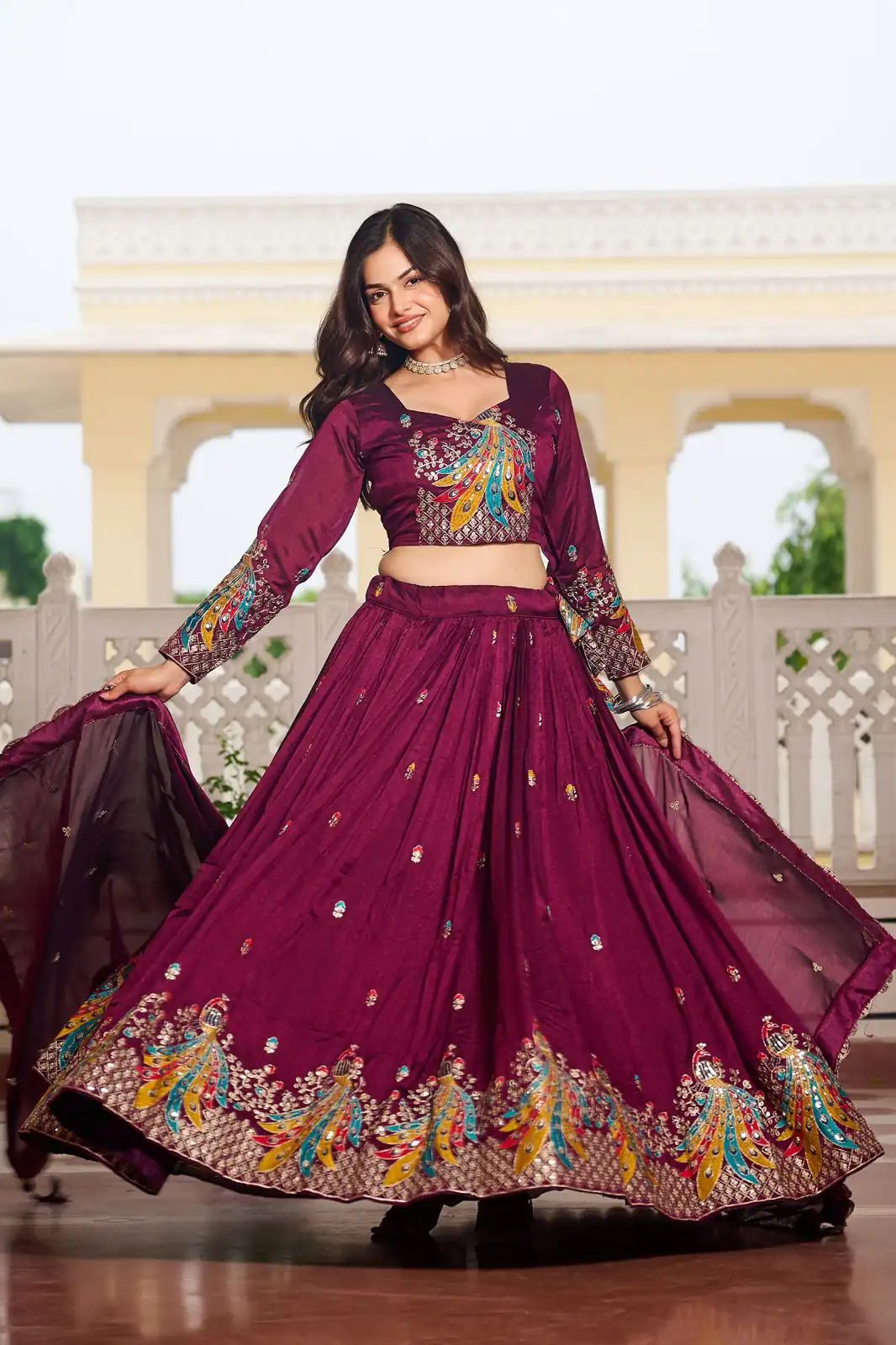 Ram 113 Wine Color Vichitra Lehenga Choli with Embroidery Work. Exclusive Offer ₹3099. Delivery 4-6 Working Days. Shop now. | Bollywood Lehenga, Creative Lehenga, Designer Lehenga, Embroidered Lehenga, Lehenga, Party Wear Lehenga
