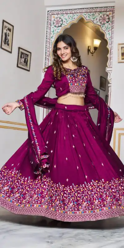 Ram 147 Wine Vichitra Silk Lehenga Choli Perfect for Wedding, Party, Ganesh Chaturthi, Housewarming, Engagement – . Introductory Price ₹3349. Delivery | Bollywood Lehenga, Creative Lehenga, Designer Lehenga, Embroidered Lehenga, Lehenga, Party Wear Lehenga