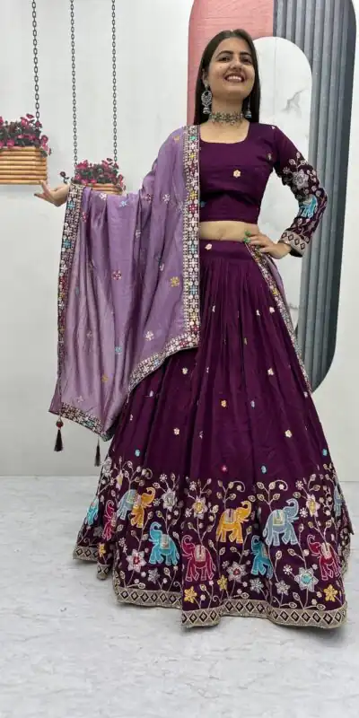 PC 545 Wine Vichitra Silk Lehenga Choli with Lace Border & Lace Work. Special Price ₹3249. Delivery 4-6 Working Days. Shop now. | Bollywood Lehenga, Creative Lehenga, Designer Lehenga, Embroidered Lehenga, Lehenga, Party Wear Lehenga