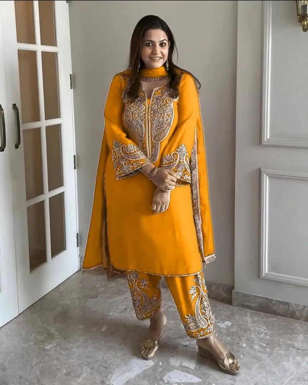 ZSR 3097 Yellow Pure Chinnon Silk With Embroidery Sequence Work With Full Sleeve Salwar Suit Wedding, Party, Festive, Events Exclusive Offer ₹1899. D | Jump Suits, Tops & Bottoms, Track Suits, Trendy Wear, Casual Suits, Creative suits, Designer Suits, Palazzo Suits, Party Wear Suits, Patiala Suits, Salwar suit, Straight Suits