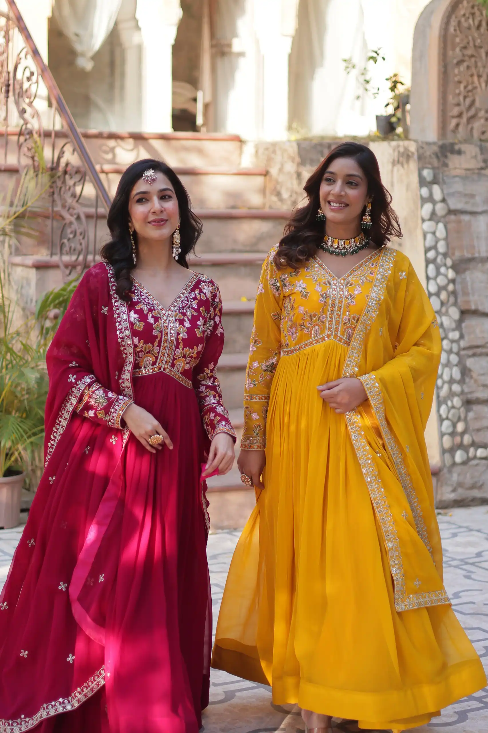 KA 1147 Yellow in Color Faux Blooming Embroidery Work & Zari Work Gown . Grab it for ₹2049. Delivery 4-6 Working Days. Shop now. | Bollywood Gowns, Creative Gowns, Designer Gowns, Embroidered Gowns, Gowns, Party Wear Gowns