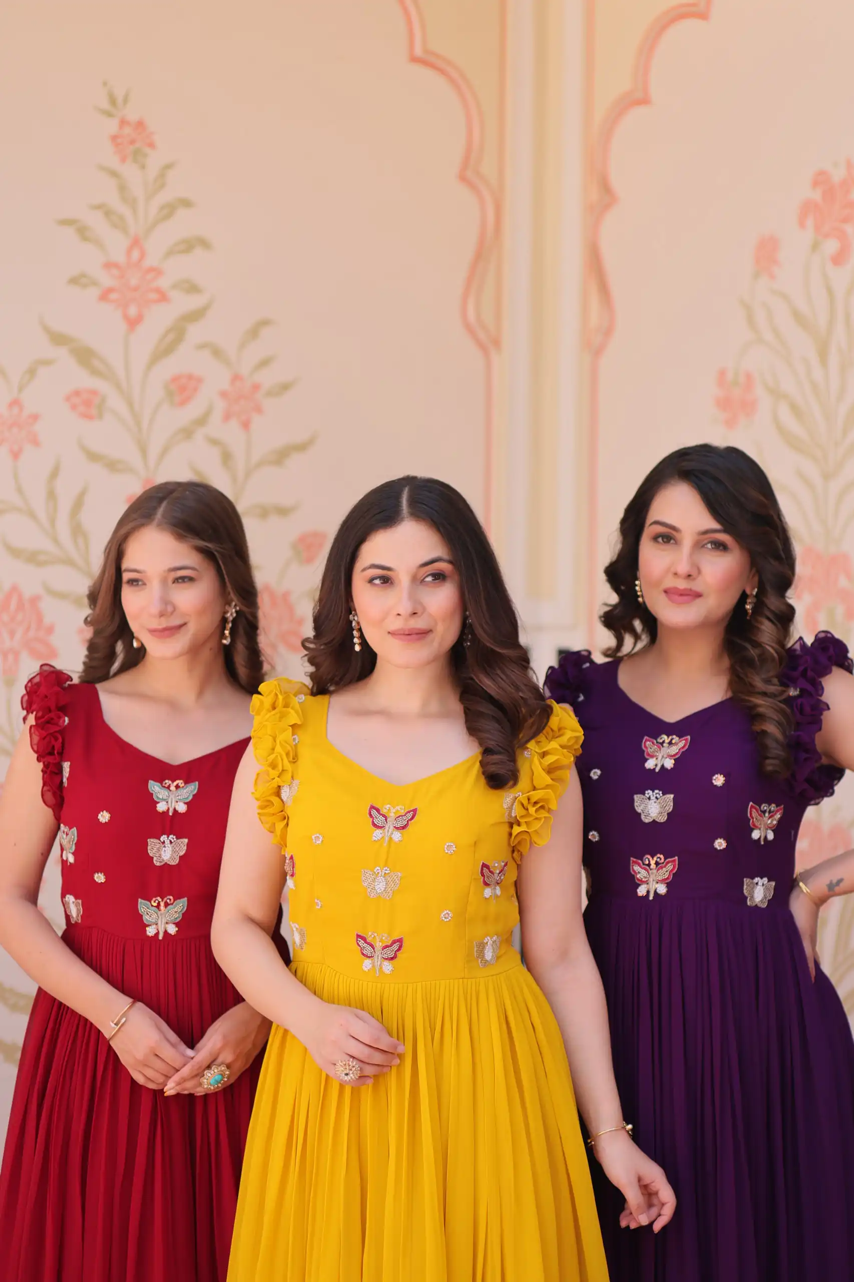 KA 1174 Yellow Faux Blooming Gown Perfect for Wedding, Party, Housewarming, Baby Shower, Raksha Bandhan – . Now at just ₹1699. Delivery 4-6 Working Dasy | Bollywood Gowns, Creative Gowns, Designer Gowns, Embroidered Gowns, Gowns, Party Wear Gowns