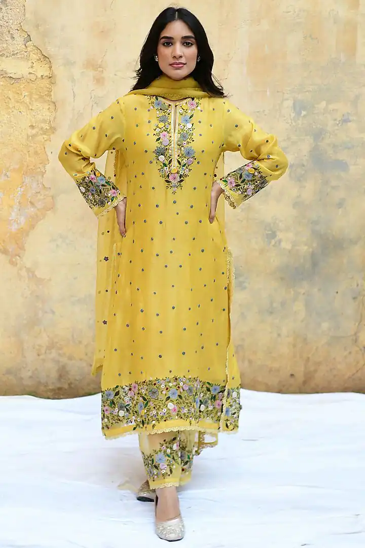 NSR 862 Yellow Faux Georgette Slawar Suit with Embroidery Work & Lace Work. Introductory Price ₹2149. Delivery 4-6 Working Days. Shop now. | Jump Suits, Tops & Bottoms, Track Suits, Trendy Wear, Casual Suits, Creative suits, Designer Suits, Palazzo Suits, Party Wear Suits, Patiala Suits, Salwar suit, Straight Suits