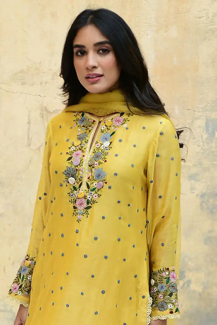 NSR 862 Yellow Faux Georgette Slawar Suit with Embroidery Work & Lace Work. Introductory Price ₹2149. Delivery 4-6 Working Days. Shop now. | Jump Suits, Tops & Bottoms, Track Suits, Trendy Wear, Casual Suits, Creative suits, Designer Suits, Palazzo Suits, Party Wear Suits, Patiala Suits, Salwar suit, Straight Suits