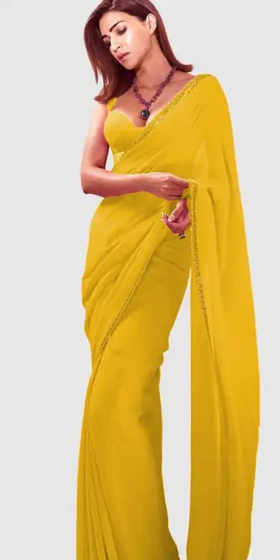 JR 617 Yellow Color Georgette Embroidery Deual Sequence Saree Casual, Wedding, Festive, Events Expected Delivery  4-6 Working Days @1649/- | Bollywood Sarees, Creative Sarees, Designer Sarees, Embroidered Sarees, Ethnic Saree, Modern Digital sarees, Party Wear Sarees, Sarees