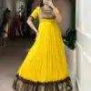 YNF 5012 Yellow Mass Mello Gown with Zari Work. Available at ₹1799 only. Wedding, Party, Festive, Events Delivery 4-6 Working Days. Shop now. | Bollywood Gowns, Creative Gowns, Designer Gowns, Embroidered Gowns, Gowns, Party Wear Gowns