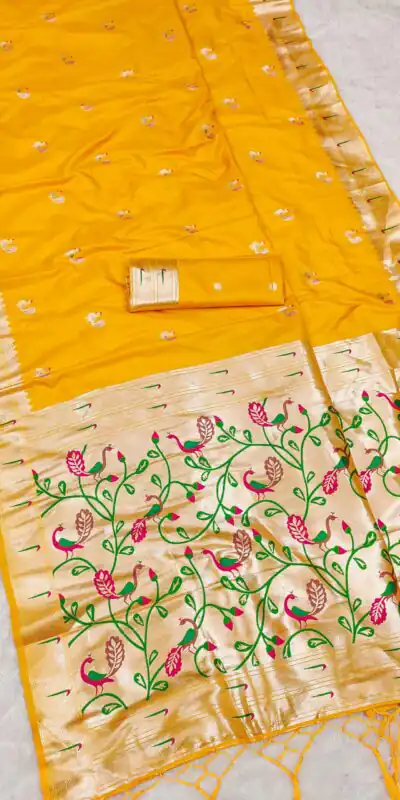 MB 389 Yellow Soft Paithani Silk Saree with Lace Work & Zari Work. Affordable Price ₹2049. Delivery 4-6 Working Days. Shop now. | Bollywood Sarees, Creative Sarees, Designer Sarees, Embroidered Sarees, Ethnic Saree, Modern Digital sarees, Party Wear Sarees, Sarees