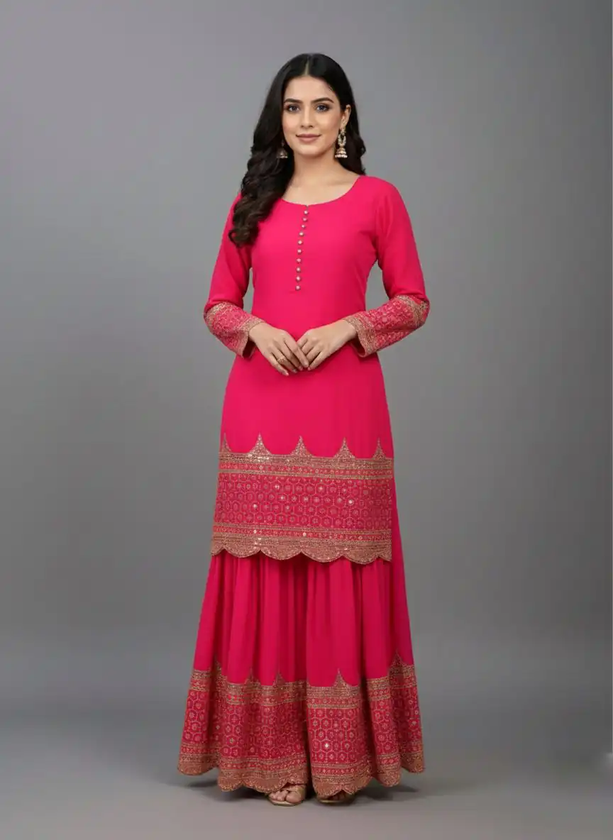 Rani Pink Faux Georgette Embroider Salwar Suit - Image 5