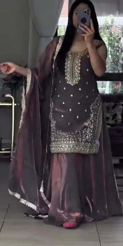 Lavender Fandy Silk Embroidery Lace Work Salwar Suit