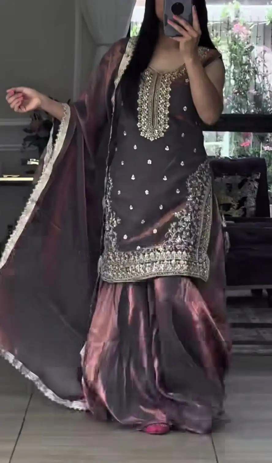 Lavender Fandy Silk Embroidery Lace Work Salwar Suit - Image 3