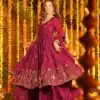 Red Natural Crap Silk Embroidery Work Anarkali Suit