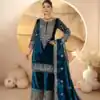 Teal Viscose Velvet With Sequence Work Salwar Suit