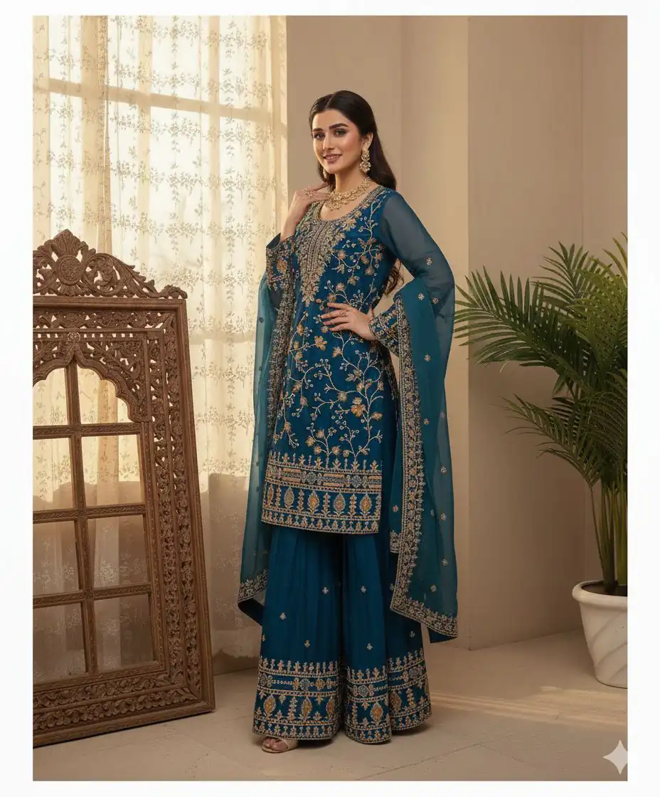 Blue Zimmy Choo Embroidery Work Salwar Suit - Image 3