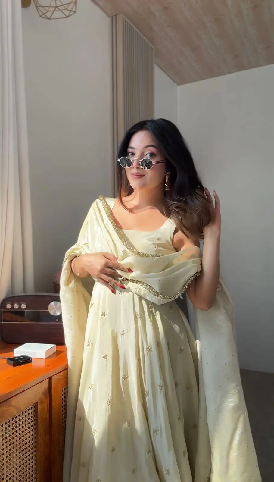 Off White Cosmos Gold  Embroider Work Salwar Suit - Image 5