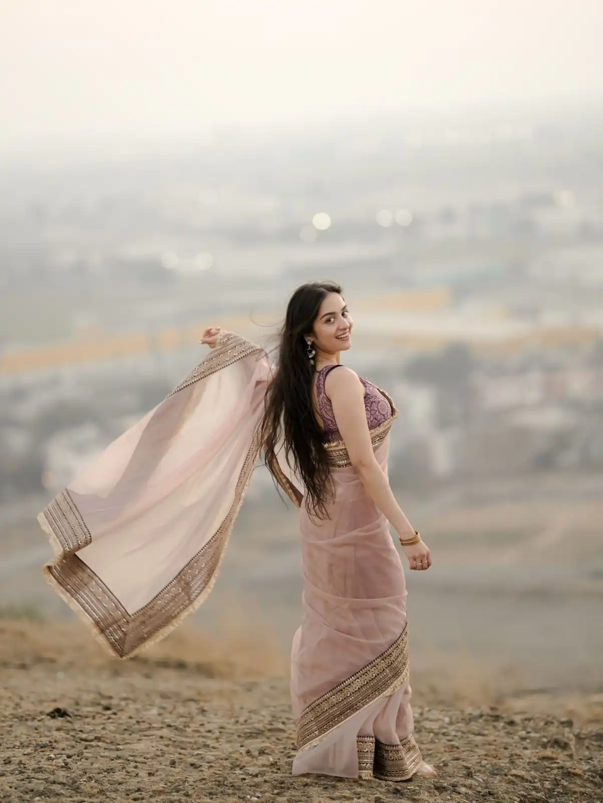 Lavender Soft Twil Net Embroidery Work Saree