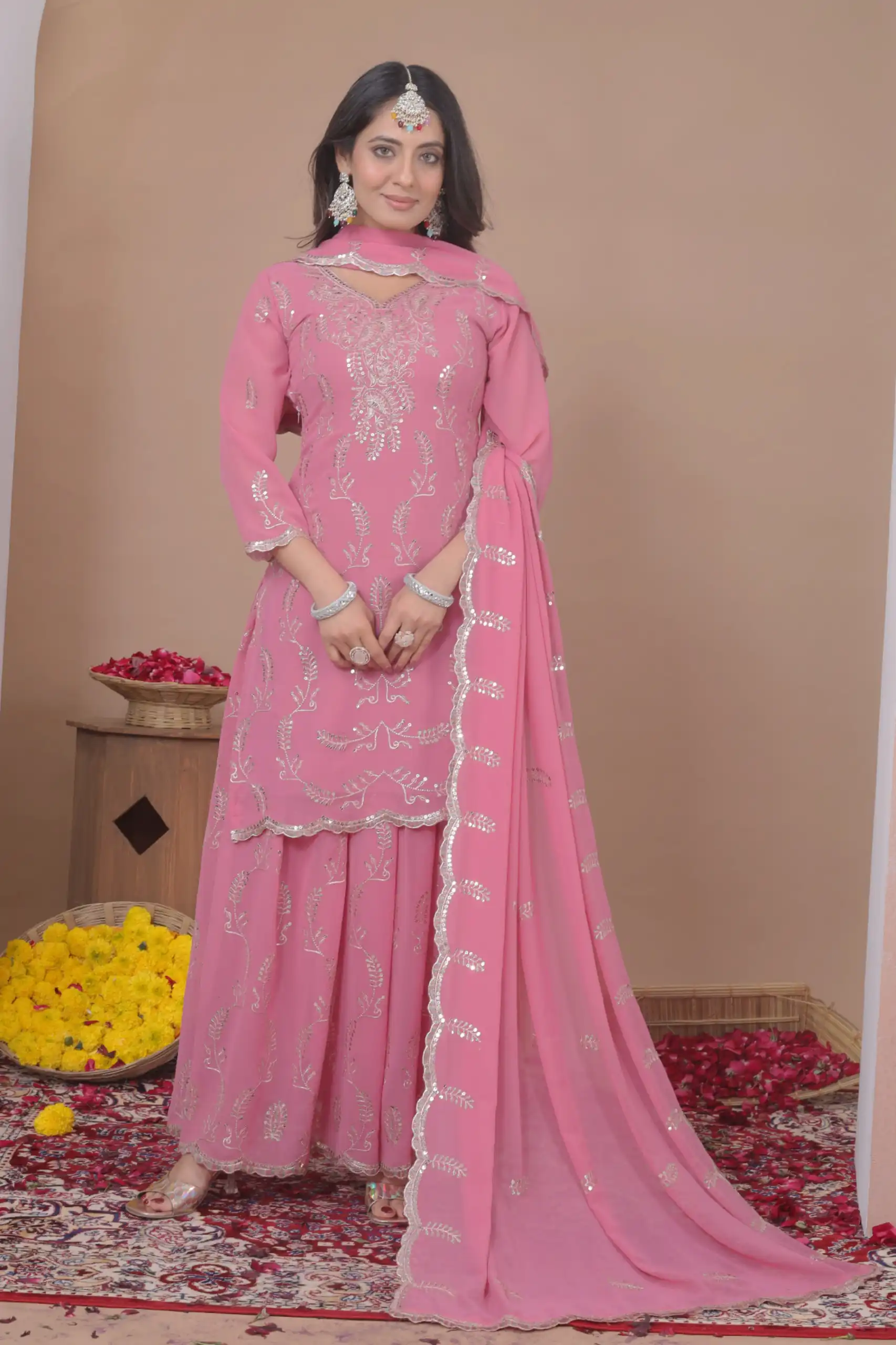 Pink Georgette Sequence Work Salwar Suit