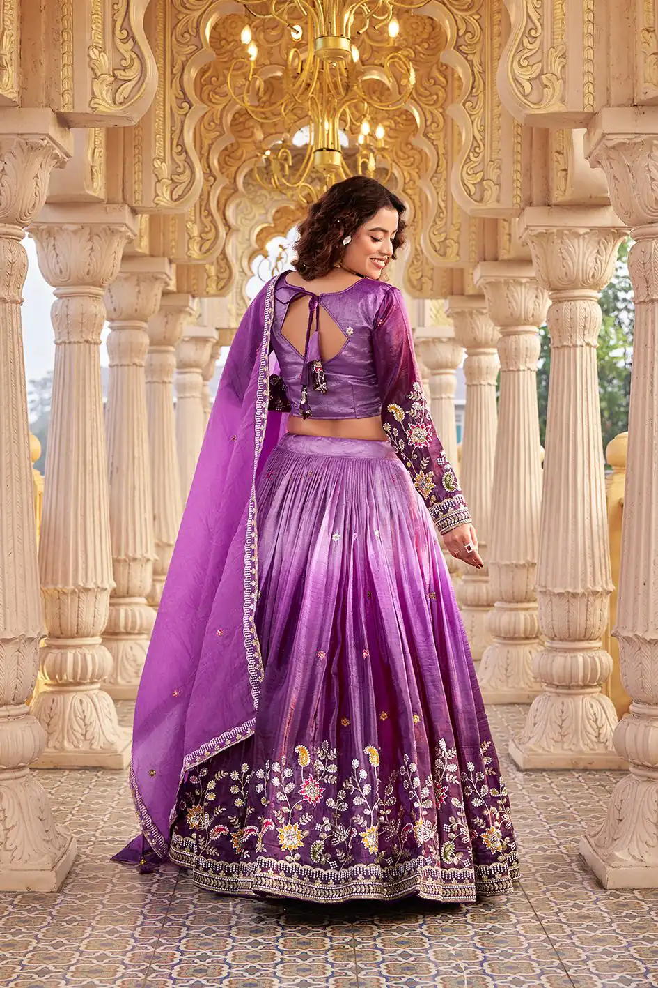 Purple Gold Crush Embroidery Work Lehenga Choli - Image 4