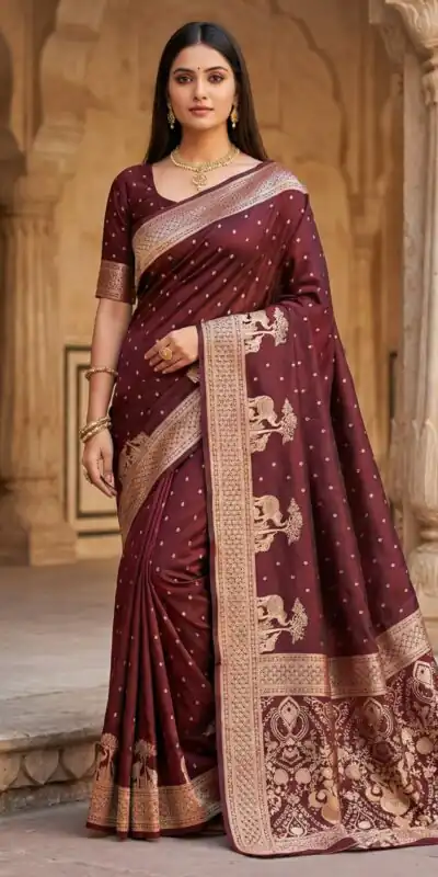 Maroon Pure Banarasi Silk Zari Lace Work Saree