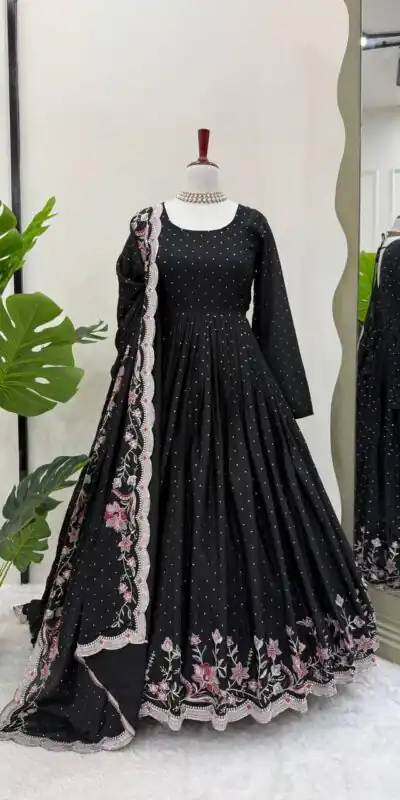 Black Chinon Silk Sequence Work Salwar Suit