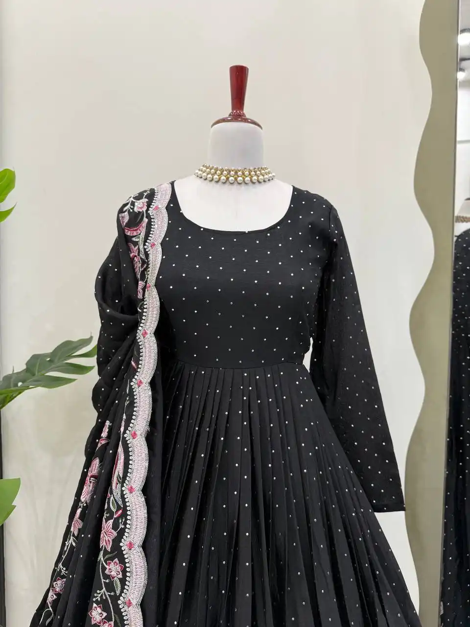 Black Chinon Silk Sequence Work Salwar Suit - Image 3