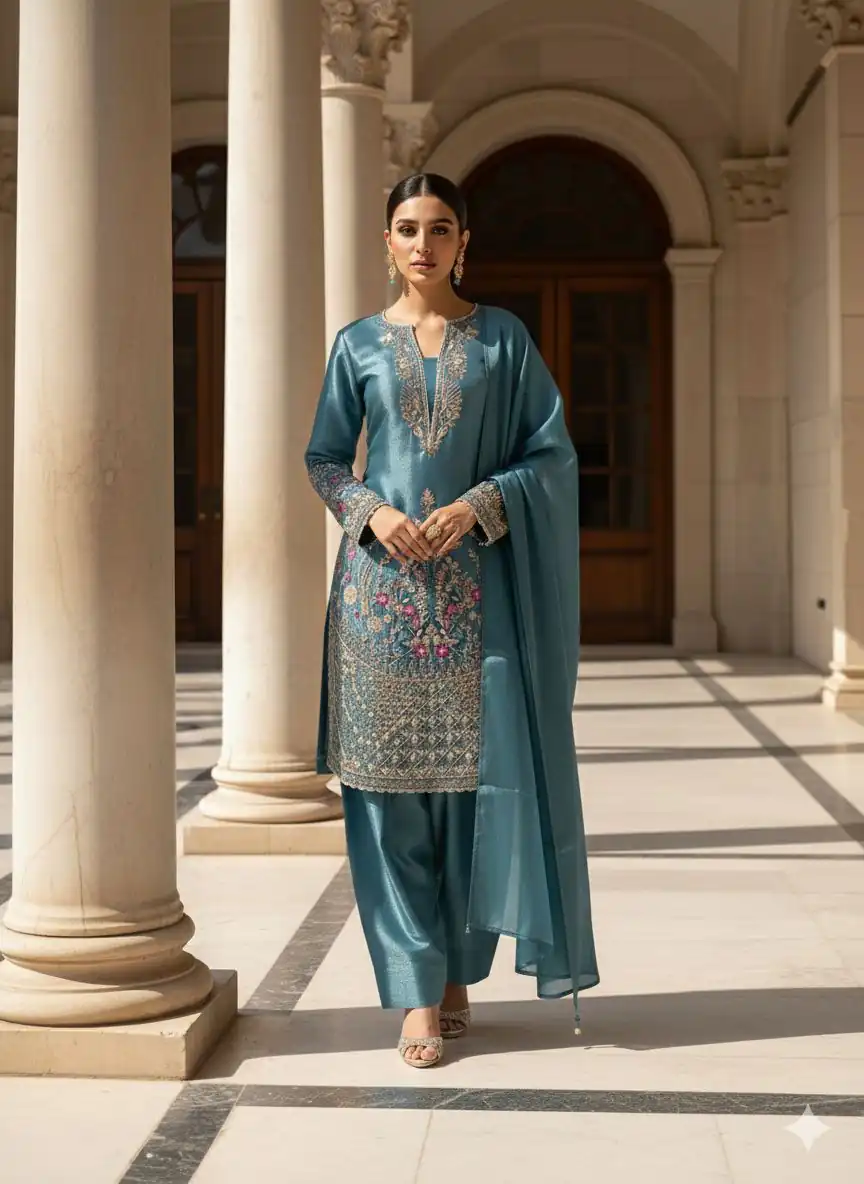 Blue Zimmy Choo With Embroidery Work Salwar Suit
