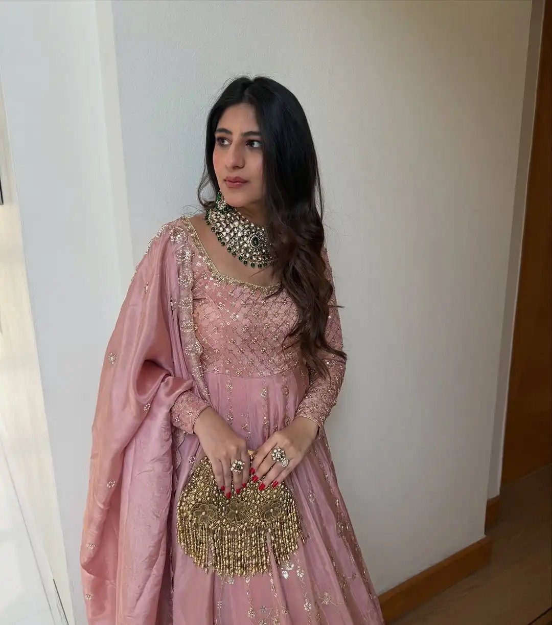 Pink Chinon Silk Lace Embroidery Work Lehenga Choli - Image 5