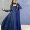 Navy Blue Rangoli Silk Handwork Lace Work Gown