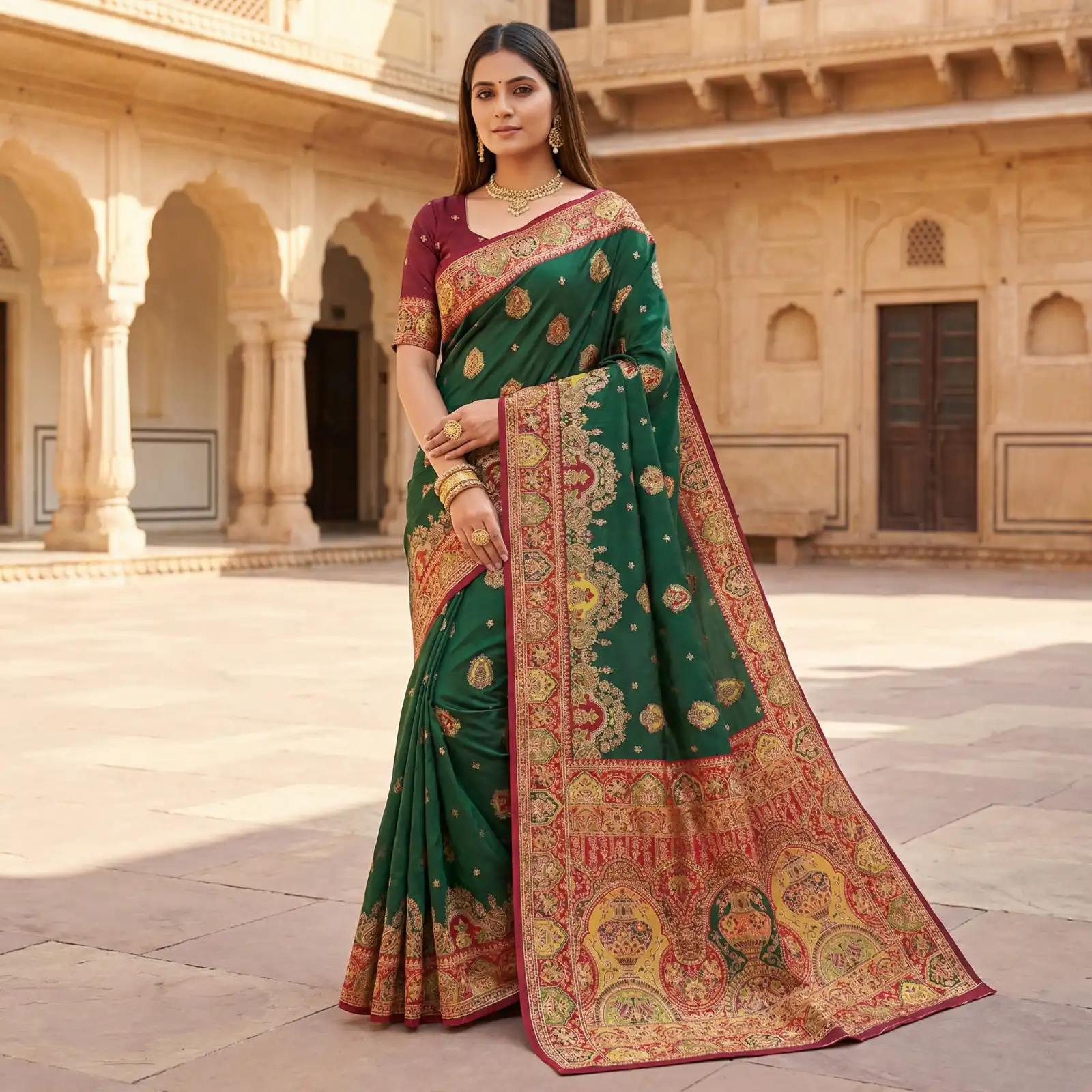 Green Paithani Silk Woven Border Work Saree