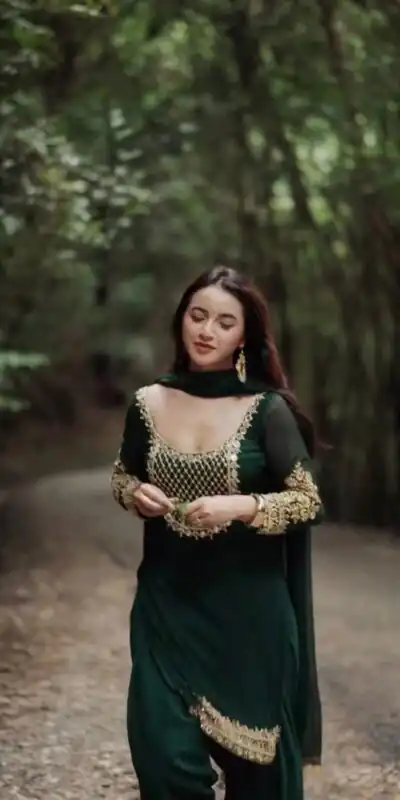 Green Faux Georgette Embroidery Work Salwar Suit