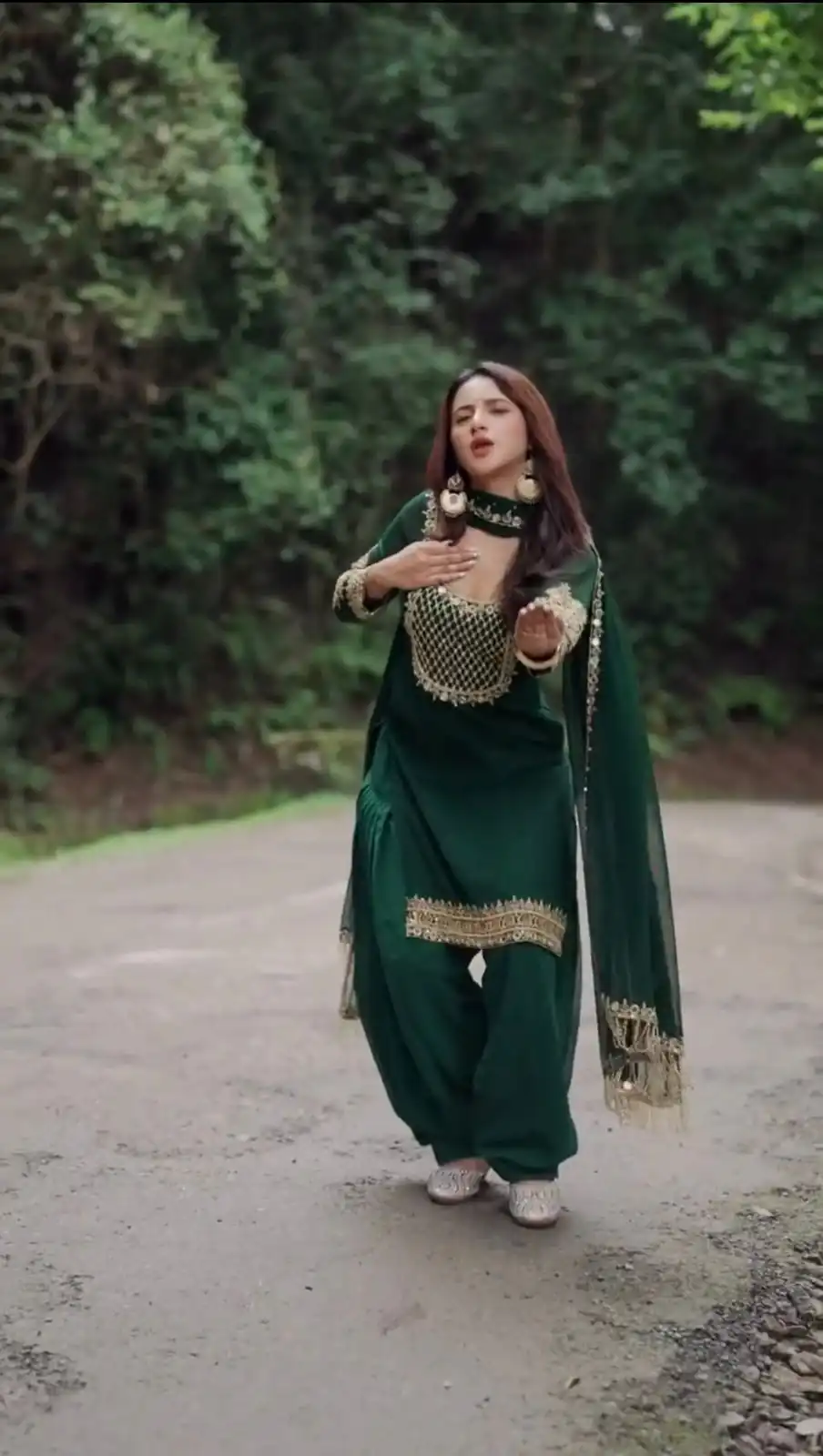 Green Faux Georgette Embroidery Work Salwar Suit - Image 3